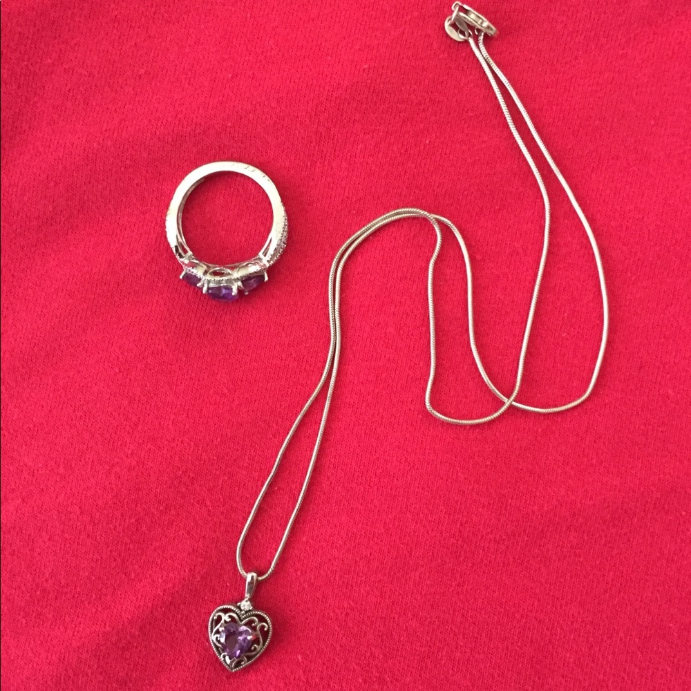 Sterling Silver and Amethyst Necklace and Ring
